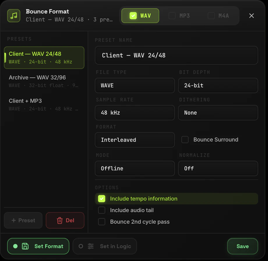 EasyBounce bounce format presets