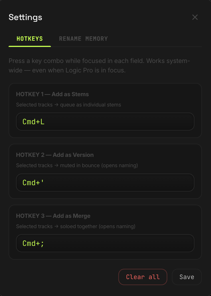 EasyBounce global hotkeys