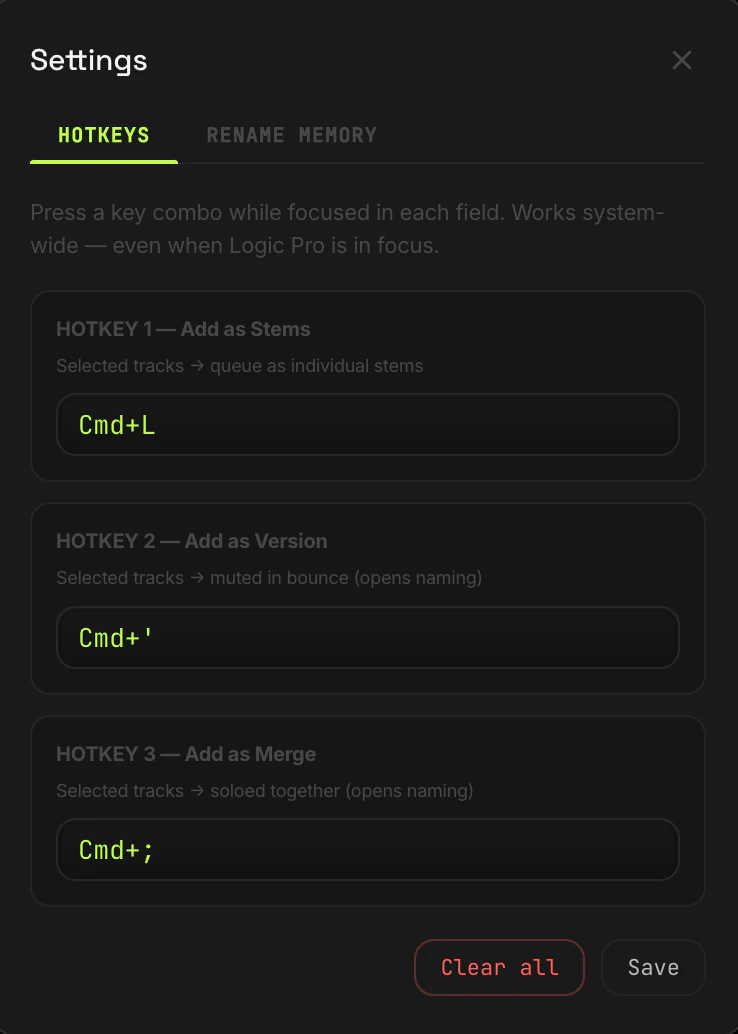 EasyBounce global hotkeys