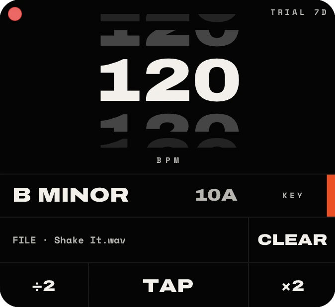 EasyBPM showing 120 BPM and the key B minor with its Camelot code